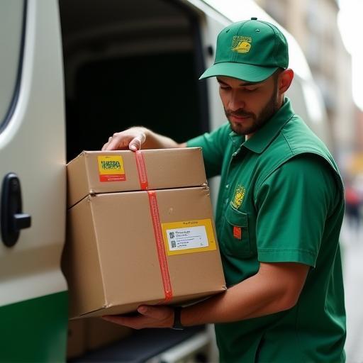 Courier loading parcels for same-day delivery